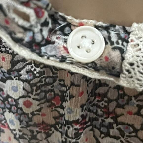 American Eagle Womens Semi Sheer Sleeveless Top Size S Floral Print & Lace - Picture 7 of 10